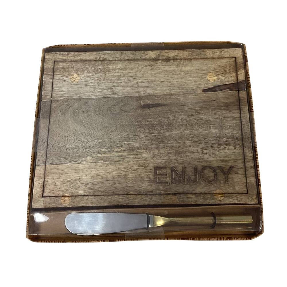 New Enjoy Wood Cheese Snack Charcuterie Serving Board w Metal Spreader